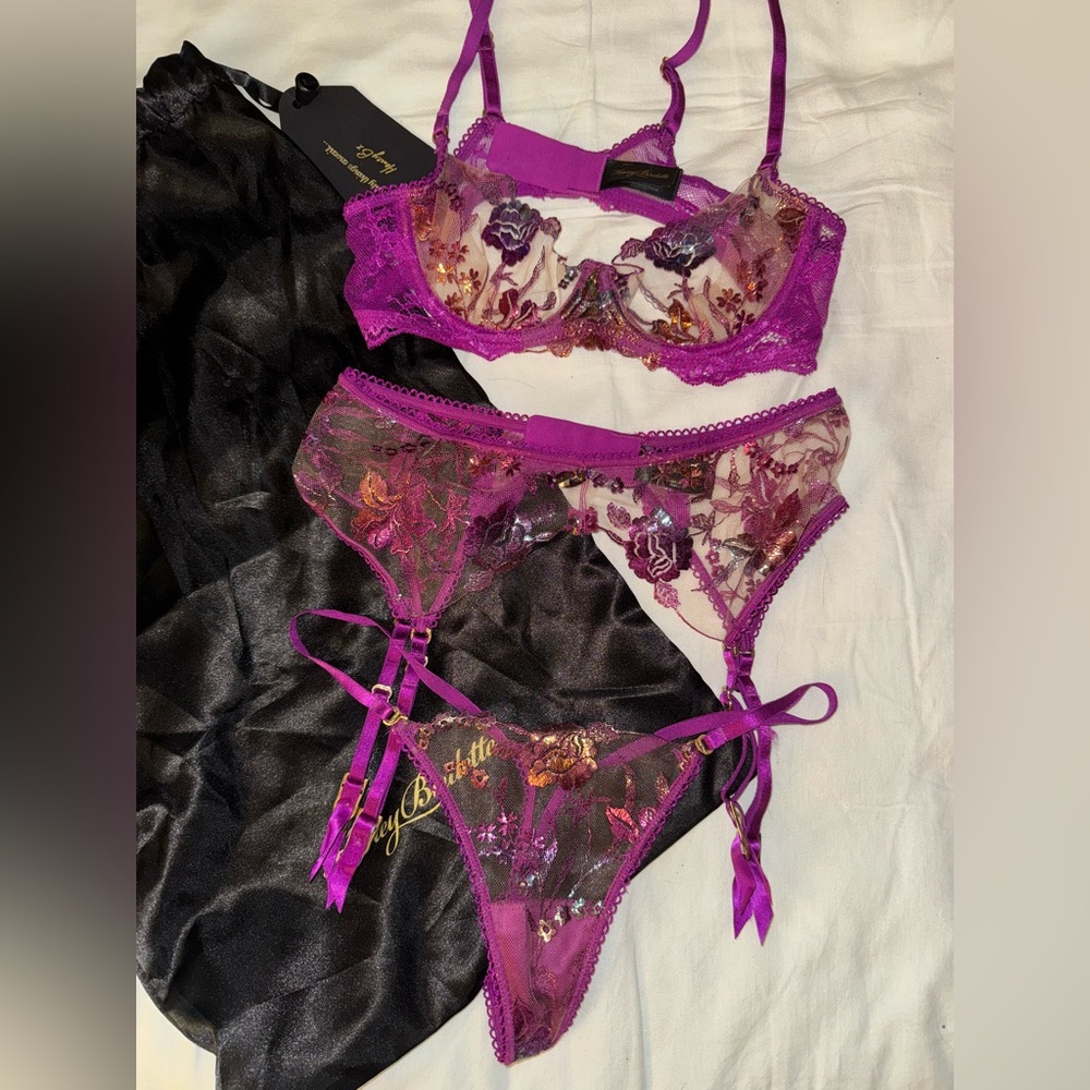 Honey Birdette 3 piece lingerie set in Whitney Rainbow